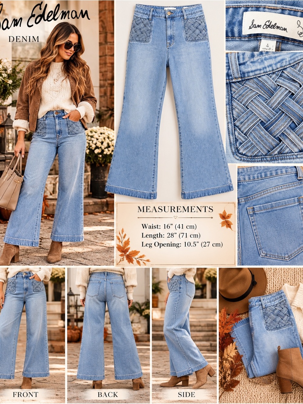 Sam Edelman Light Wash Wide-Leg Jeans with Woven Front Pockets